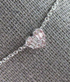 .12CT DIAMOND 14K WHITE GOLD ROUND & BAGUETTE INVISIBLE HEART SHAPE LOVE PENDANT