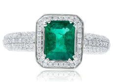 WIDE 2.64CT DIAMOND & AAA EMERALD 14KT WHITE GOLD 3D SQUARE & ROUND OCTAGON RING
