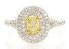 WIDE 1.20CT WHITE & FANCY YELLOW DIAMOND 18K 2 TONE GOLD 3D OVAL ENGAGEMENT RING