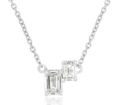 .30CT DIAMOND 14K WHITE GOLD BAGUETTE CLASSIC 2 STONE SHARED PRONG LOVE NECKLACE