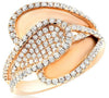 WIDE 1.0CT DIAMOND 18KT ROSE GOLD MATTE & SHINY MULTI LEAF CRISS CROSS FUN RING