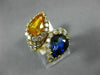 ESTATE LARGE 5.50CT DIAMOND AAA BLUE & YELLOW SAPPHIRE 18K YELLOW GOLD 3D RING