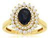 LARGE 1.97CT DIAMOND & AAA SAPPHIRE 14KT YELLOW GOLD 3D OVAL & ROUND FLOWER RING
