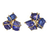 LARGE 27.50CT AAA TANZANITE 18K YELLOW GOLD MULTI SHAPE FLOWER CLIP ON EARRINGS