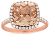 LARGE 3.7CT DIAMOND & AAA MORGANITE 14KT ROSE GOLD CUSHION HALO ENGAGEMENT RING