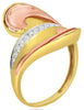 ESTATE WIDE .18CT DIAMOND 14KT TRI COLOR GOLD DOUBLE LEAF CRISS CROSS LOVE RING