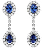 .96CT DIAMOND & AAA TANZANITE 14KT WHITE GOLD TEAR DROP FLOWER HANGING EARRINGS