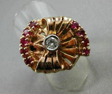 ANTIQUE LARGE 1.17CT OLD MINE DIAMOND & AAA RUBY 14KT TRI COLOR GOLD RING #20217