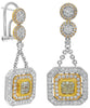 LARGE 4.30CT WHITE & FANCY YELLOW DIAMOND 18KT 2 TONE GOLD 3D HANGING EARRINGS