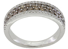 1.1CT WHITE & CHOCOLATE FANCY DIAMOND 14KT WHITE GOLD MULTI ROW ANNIVERSARY RING