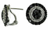 1.92CT WHITE & BLACK DIAMOND 14KT WHITE GOLD 3D CLUSTER FLOWER CLIP ON EARRINGS