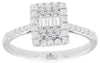 .50CT DIAMOND 14KT WHITE GOLD ROUND PRINCESS & BAGUETTE CLUSTER SQUARE LOVE RING