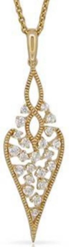.37CT DIAMOND 14KT YELLOW GOLD ROUND OPEN FILIGREE HEART SHAPE FLOATING PENDANT