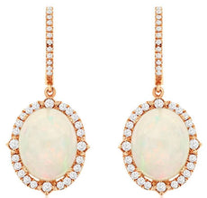 6.7CT DIAMOND & AAA OPAL 14KT ROSE GOLD 3D OVAL & ROUND CLASSIC HANGING EARRINGS