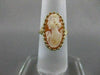 LONG ANTIQUE 14KT YELLOW GOLD LADY CAMEO SHELL FILIGREE COCKTAIL RING #19463