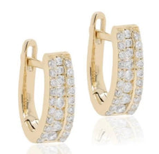 .53CT DIAMOND 14KT YELLOW GOLD ROUND 3 ROW HUGGIE LEVERBACK FUN HANGING EARRINGS