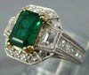 ESTATE 2.15CT DIAMOND & AAA EMERALD 18KT TWO TONE GOLD 3D ENGAGEMENT RING #26696