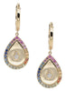 ESTATE .50CT DIAMOND & AAA MULTI COLOR SAPPHIRE 14K YELLOW GOLD HANGING EARRINGS