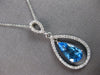 LARGE 4.45CT DIAMOND & AAA BLUE TOPAZ 14KT WHITE GOLD TEAR DROP FLOATING PENDANT