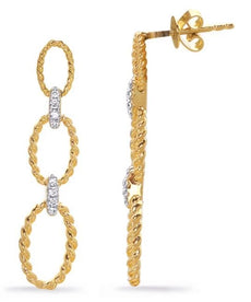 .09CT DIAMOND 14K 2 TONE GOLD 3D OPEN OVAL LOVE KNOT GRADUATING HANGING EARRINGS