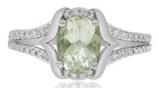 1.43CT DIAMOND & AAA GREEN AMETHYST 14KT WHITE GOLD 3D DOUBLE V FRIENDSHIP RING