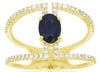 1.35CT DIAMOND & AAA SAPPHIRE 14KT YELLOW GOLD OVAL & ROUND DOUBLE BAR FUN RING