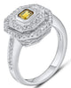 .67CT DIAMOND & AAA CITRINE 14KT WHITE GOLD EMERALD CUT & ROUND DOUBLE HALO RING