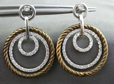ESTATE LARGE 1.0CT DIAMOND 14K WHITE & BROWN GOLD CIRCLE OF LIFE ETOILE EARRINGS