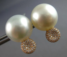 ESTATE LARGE .49CT DIAMOND & AAA SOUTH SEA PEARL 18KT ROSE GOLD CIRCULAR STUD EARRINGS
