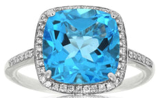 5.0CT DIAMOND & AAA BLUE TOPAZ 14KT WHITE GOLD 3D CUSHION & ROUND HALO FUN RING
