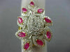ESTATE LARGE 3.69CT DIAMOND & AAA RUBY 14KT WHITE & YELLOW GOLD FLOWER LEAF RING