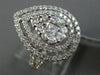 LARGE 18KT WHITE GOLD ENGAGEMENT RING. 3D CLUSTER PEAR SHAPE DOUBLE HALO DESIGN