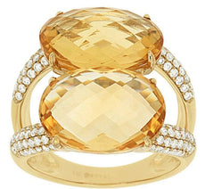 LARGE 9.74CT DIAMOND & AAA CITRINE 14KT YELLOW GOLD 3D OVAL & ROUND 2 STONE RING