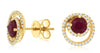 1.63CT DIAMOND & AAA RUBY 14K YELLOW GOLD 3D ROUND HALO DOUBLE CIRCULAR EARRINGS