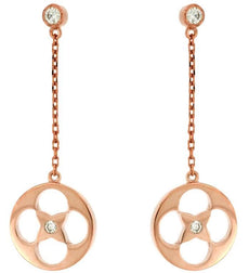 .09CT DIAMOND 14KT ROSE GOLD FLOWER STAR ETOILE MATTE & SHINY HANGING EARRINGS