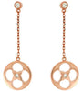 .09CT DIAMOND 14KT ROSE GOLD FLOWER STAR ETOILE MATTE & SHINY HANGING EARRINGS
