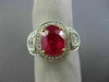 ESTATE LARGE EGL 3.76CT DIAMOND & RUBY 18K TWO TONE GOLD 3 STONE ENGAGEMENT RING