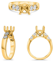 .80CT DIAMOND 14KT YELLOW GOLD 3D ROUND CLASSIC 4 PRONG LUCIDA SEMI MOUNT RING