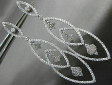 ESTATE LARGE 3.89CT DIAMOND 18KT WHITE GOLD 3D FLOWER TEAR DROP HANGING EARRINGS