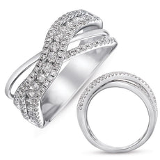 ESTATE WIDE .92CT DIAMOND 14KT WHITE GOLD 3D MULTI ROW CRISS CROSS X LOVE RING