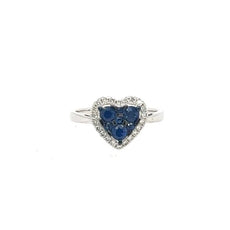 .82CT DIAMOND & AAA SAPPHIRE 18KT WHITE GOLD 3D ROUND HEART SHAPE HALO LOVE RING