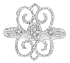 ESTATE .10CT DIAMOND 14KT WHITE GOLD 3D DOUBLE HEART OPEN FILIGREE FUN RING