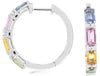3.0CT DIAMOND & AAA MULTI COLOR SAPPHIRE 14KT WHITE GOLD 3D HUGGIE HOOP EARRINGS