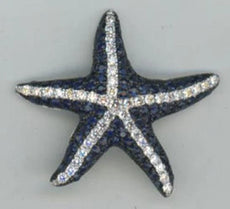 2.46CT DIAMOND & AAA SAPPHIRE 14KT WHITE GOLD 3D LUCKY STARFISH FLOATING PENDANT