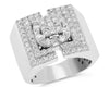 ESTATE WIDE 1.68CT ROUND CUT DIAMOND 14KT WHITE GOLD 3D SQUARE FUN MENS RING