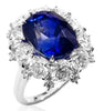 LARGE 13.72CT DIAMOND & AAA ROYAL BLUE SAPPHIRE PLATINUM FLOWER ENGAGEMENT RING