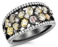 LARGE 2.55CT WHITE & MULTI COLOR DIAMOND 18KT BLACK GOLD 3D ANNIVERSARY RING