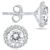 ESTATE 1.25CT DIAMOND 14KT WHITE GOLD CLASSIC ROUND SOLITAIRE HALO STUD EARRINGS