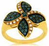 ESTATE .50CT WHITE & BLUE DIAMOND 14KT YELLOW GOLD 3D FLOWER INFINITY LOVE RING