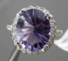 ESTATE LARGE 4.57CT DIAMOND & AAA EXTRA FACET AMETHYST 14KT WHITE GOLD HALO RING